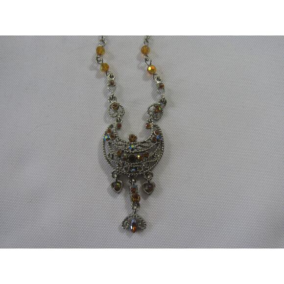 VTG Necklace Art Deco Rhinestone Bead Silver Tone 18" Boho Cottagecore Whimsical - Picture 3 of 5